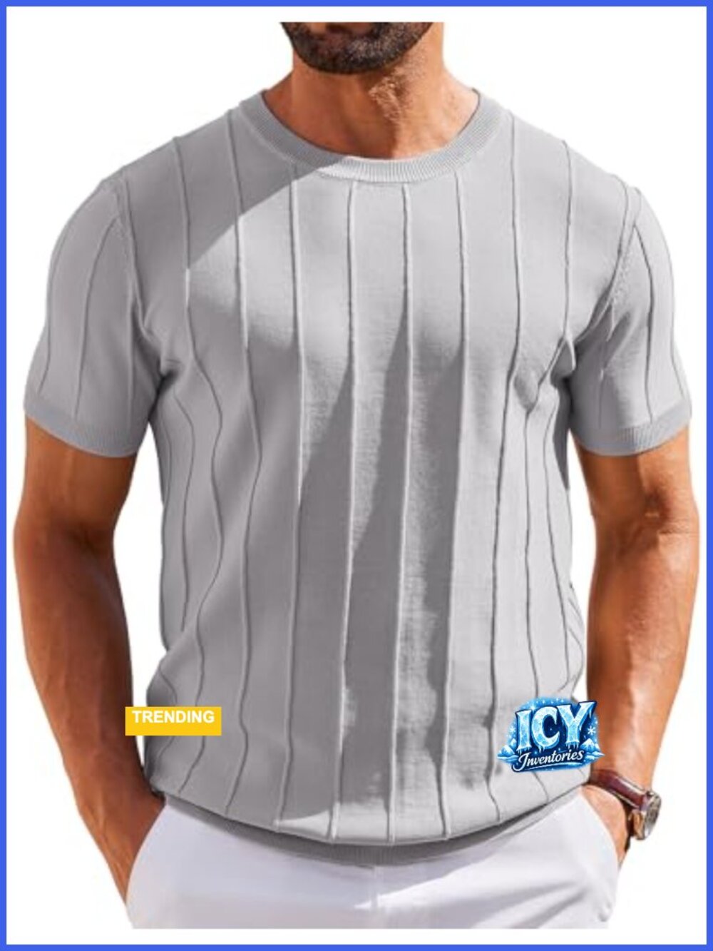 Men's Short Sleeve Knit Sweater Shirt Crewneck Ribbed Pullover Tee